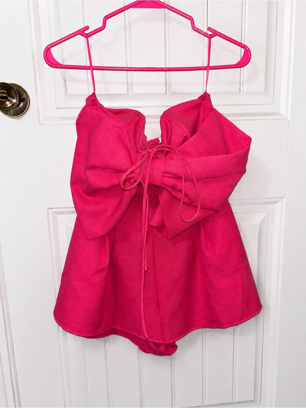 glam Hot Pink Bow-Front Romper Dress